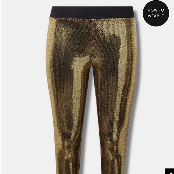 Torrid BNWT Black Gold Sequence Leggings - Picture 7 of 10